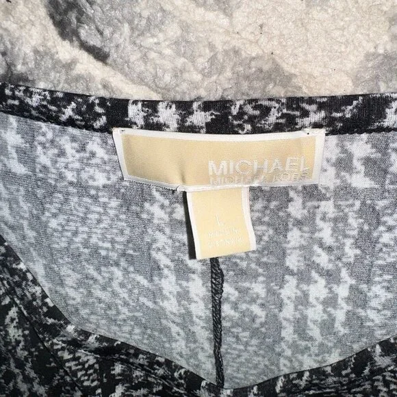 Black White Houndstooth Jacquard Michael Kors Long Sleeve Knee Length Dress L - Picture 4 of 10